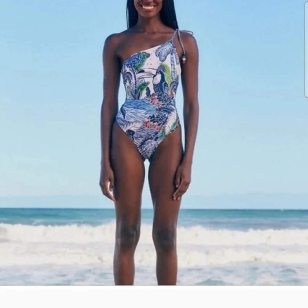 FARM Rio One Shoulder Tropical Print One Piece - Picture 1 of 6